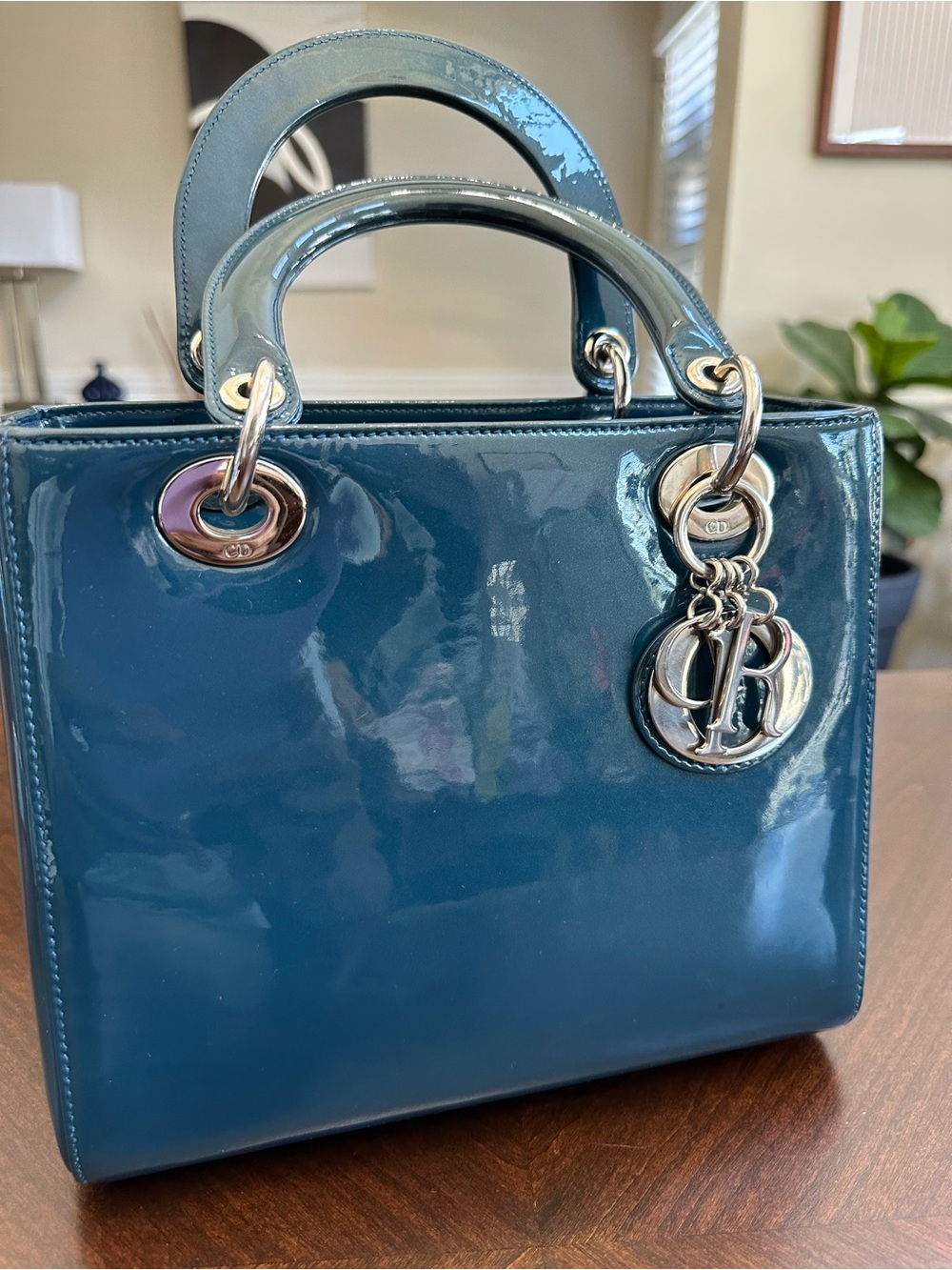 Dior Blue Patent Leather Lady Dior Top-Handle Bag - Picture 3 of 14